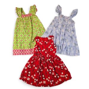 Girls 4T Spring Summer Sleeveless Dress Bundle 3PC Floral Cotton Easter Sundress